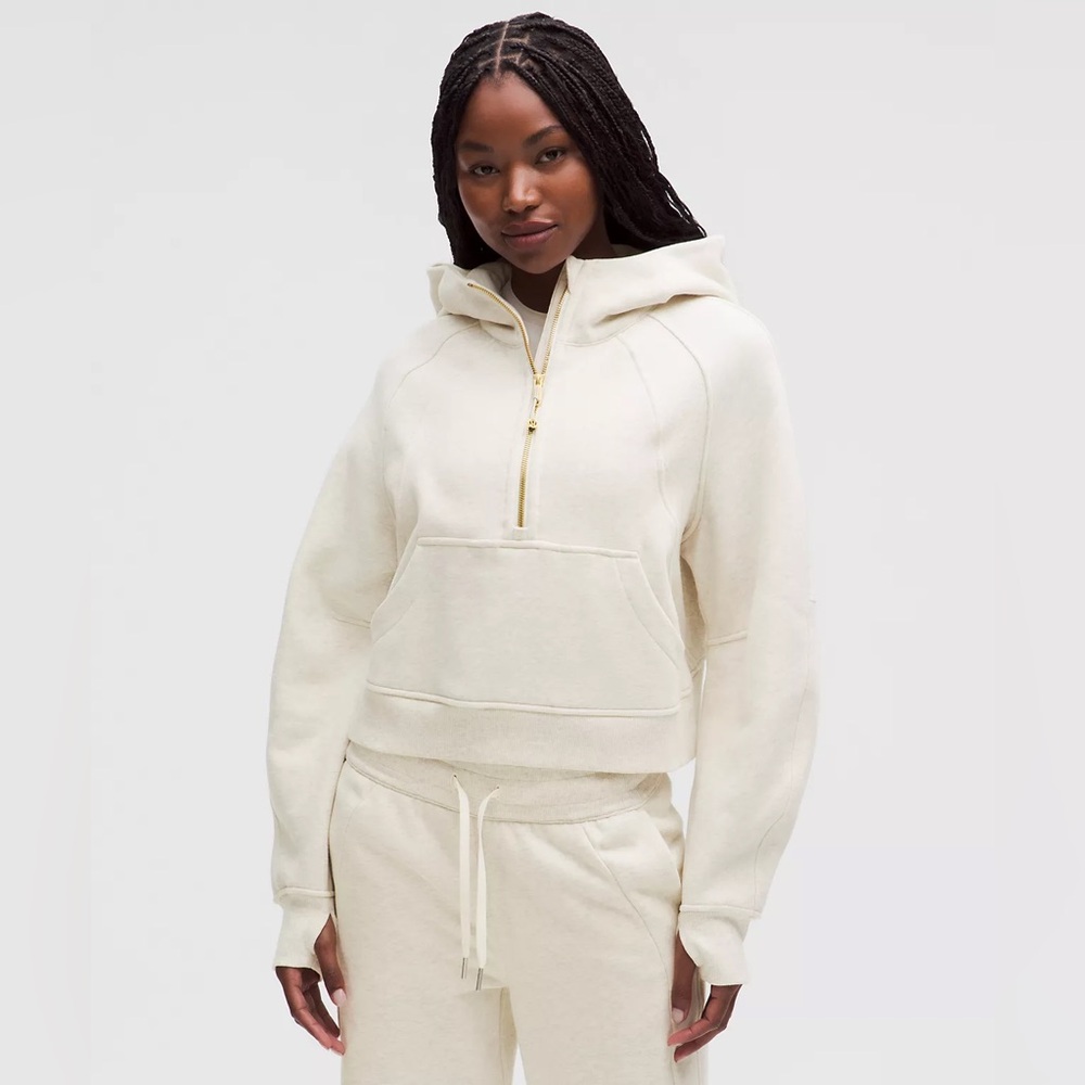 Lululemon Athletica Scuba Oversized Half-Zip Cropped Hoodie Bone/Gold XL/XXL